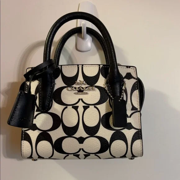 Coach ๐ฒ Andrea Mini Carryall in Monogram Black and Cream Leather - Picture 1 of 13